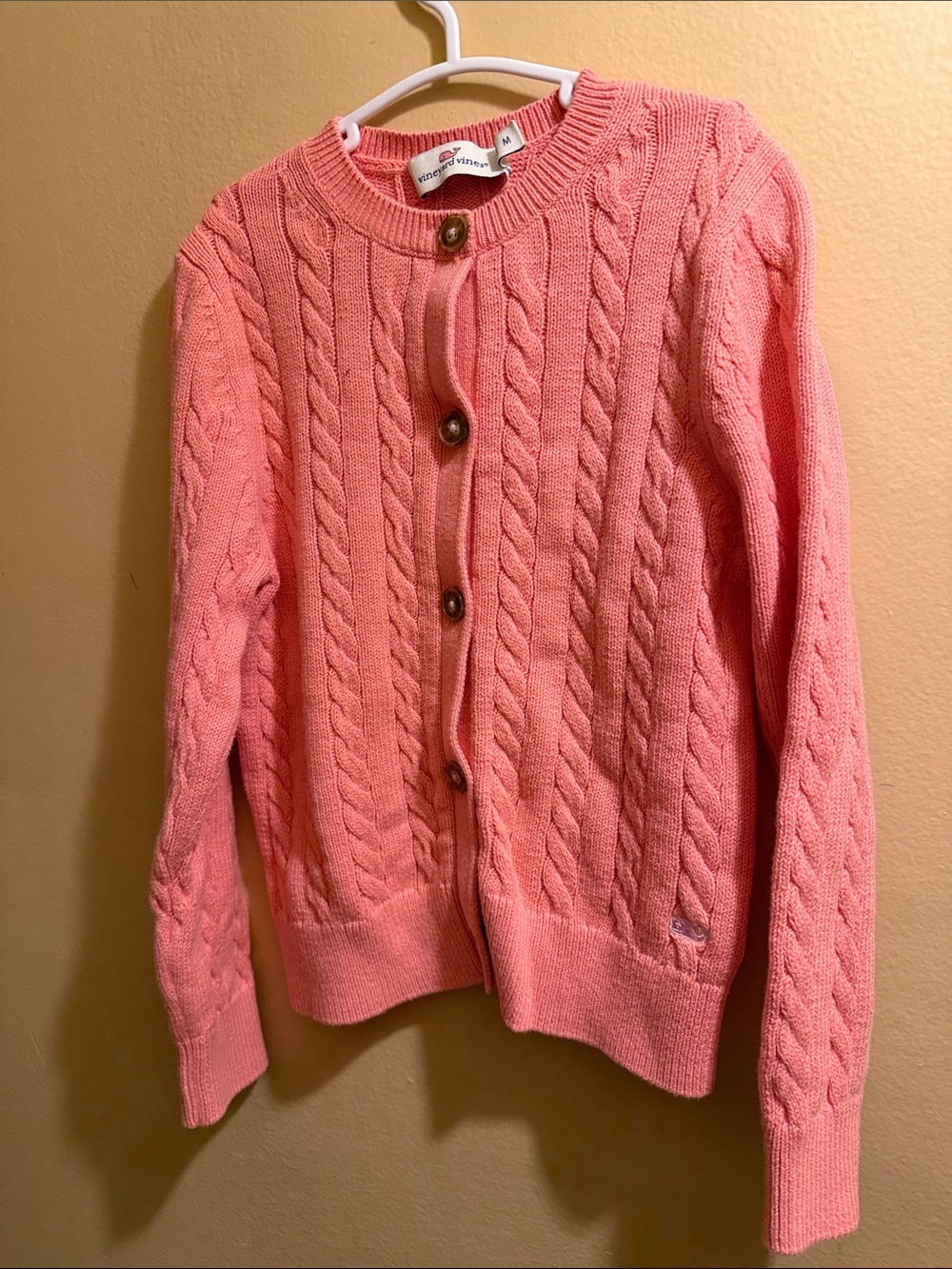 Vineyard Vines Coral Pink Cable Knit Button Cardigan